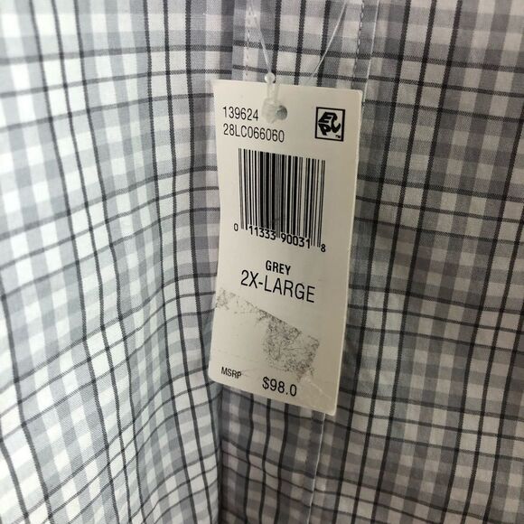 Bloomingdale's The Men's Store Grey Checked Button Up Shirt Cotton Stretch 2XL - Picture 6 of 8